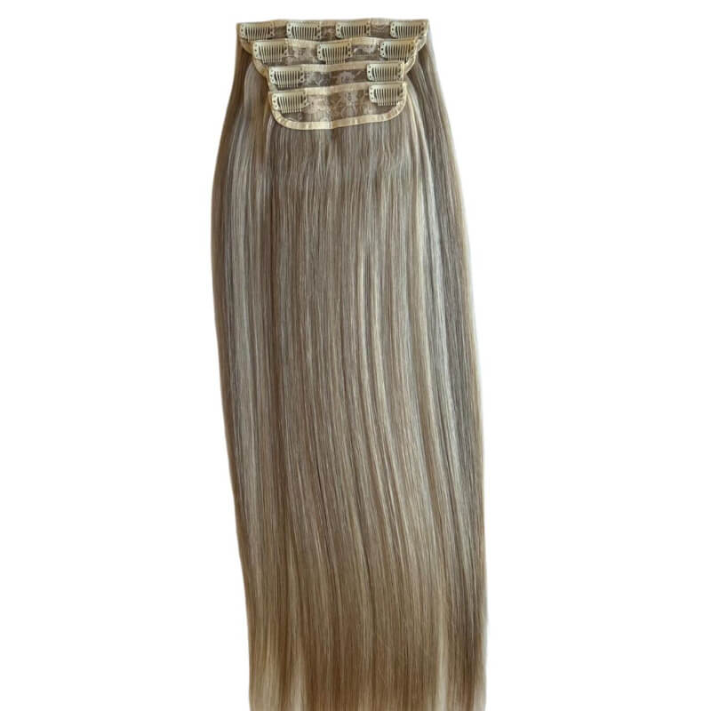 Extensiones de Cabello en Cortina Lacia Rubio Claro Mechado – Iluminación y Volumen Perfecto | 4 Piezas | 220g | 22”