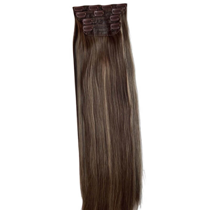 Extensiones de Cabello en Cortina Lacia Café Mechado – Volumen y Dimensión Natural | 4 Piezas | 220g | 22”