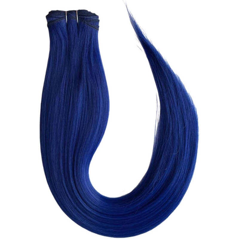 Extensiones de Cabello Lacio Azul Intenso – Coleta 30” de 150 gramos, Cabello Clon Humano Premium