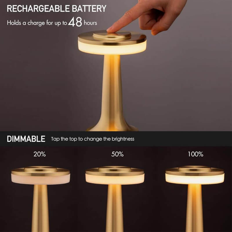 Lámpara LED recargable Oleas Brass: dimmerizable | Proluxes