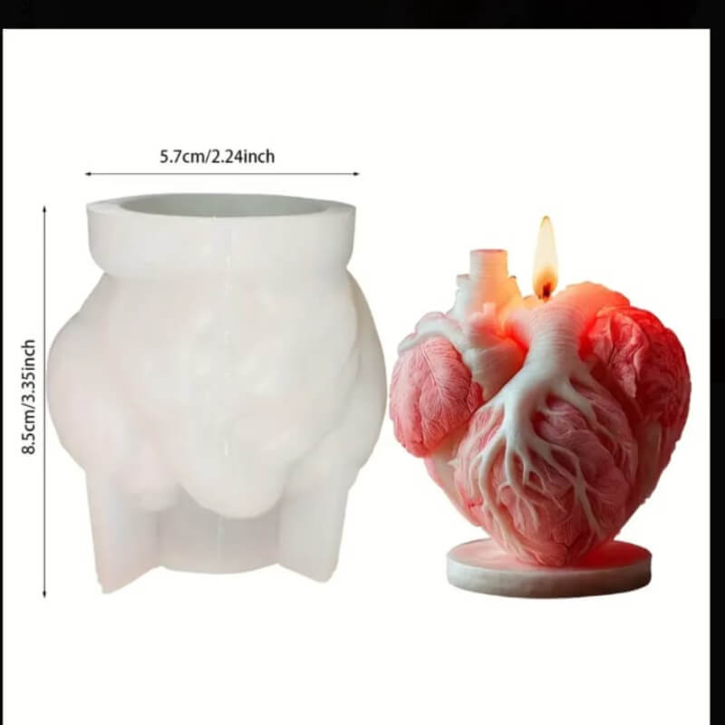 Molde silicona de Corazón Anatómico con pie afuera. para uso de resina, porcelana fría, yeso, velas, cemento.