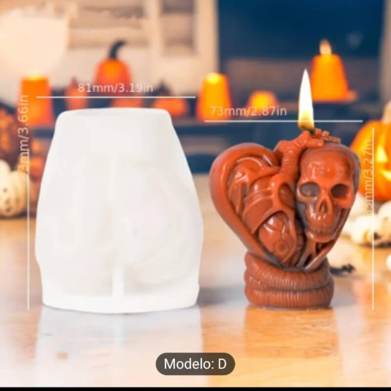 Molde silicona de Corazón con calavera. para uso de resina, porcelana fría, yeso, velas, cemento.