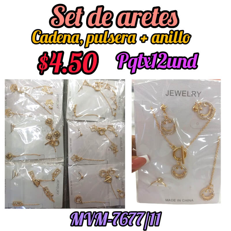 Set de aretes /cadena, pulsera, anilla.