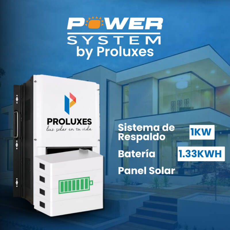 Sistema de respaldo PowerSystem 1KW + 2 Batería 1.33 KWH + Panel Solar | Proluxes