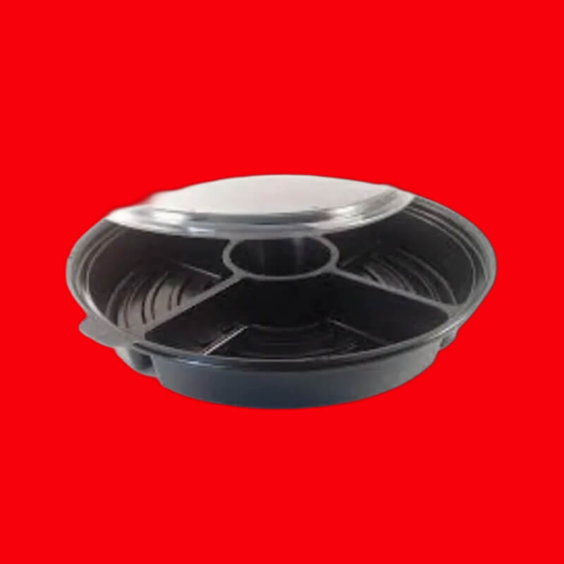 PLATO REDONDO 4 DIV.NEGRO C/TAPA CRISTAL