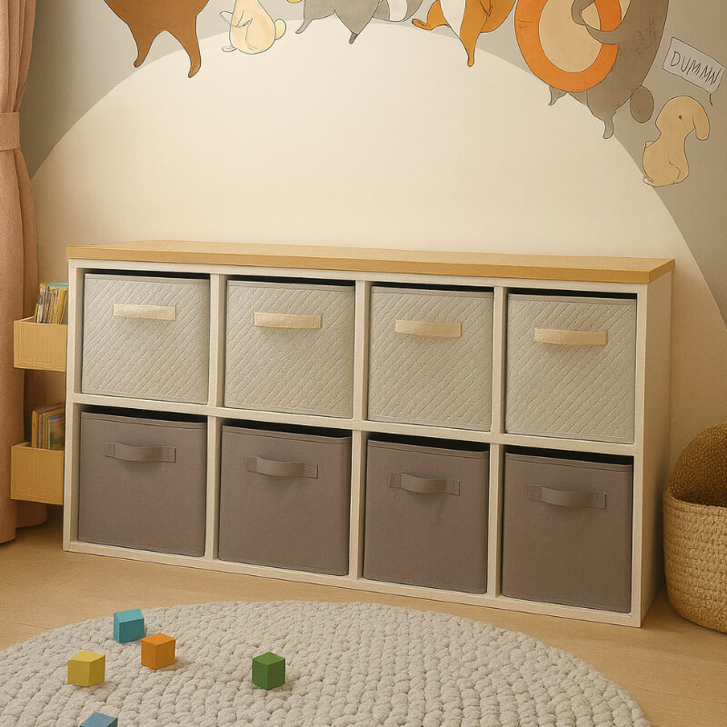 Juguetero X8 + 8 Cajas + Libreros + Tablero tipo madera