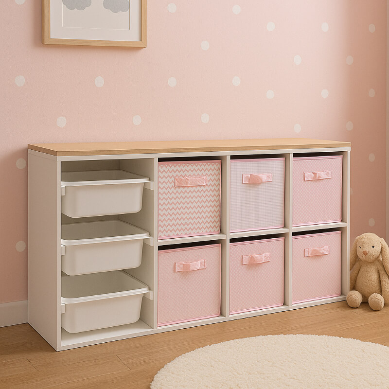 Juguetero X6 + 6 cajas organizadoras + bandejas plásticas