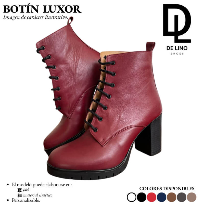 Botín de Piel para Mujer LUXOR – Elegancia y Confort con Tacón de 8 cm, Cordones Ajustables y Suela Antiderrapante | Calzado de Lino