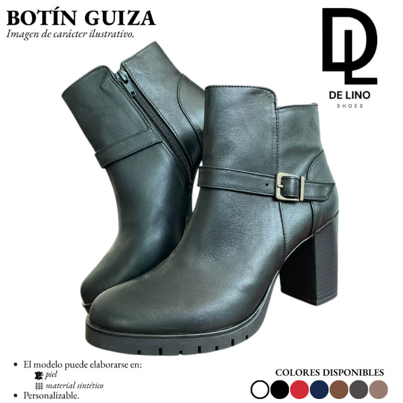 Botín Sintético para Mujer GUIZA – Estilo Casual y Formal con Tacón de 7 cm, Hebilla Ajustable y Suela Antiderrapante | Calzado de Lino