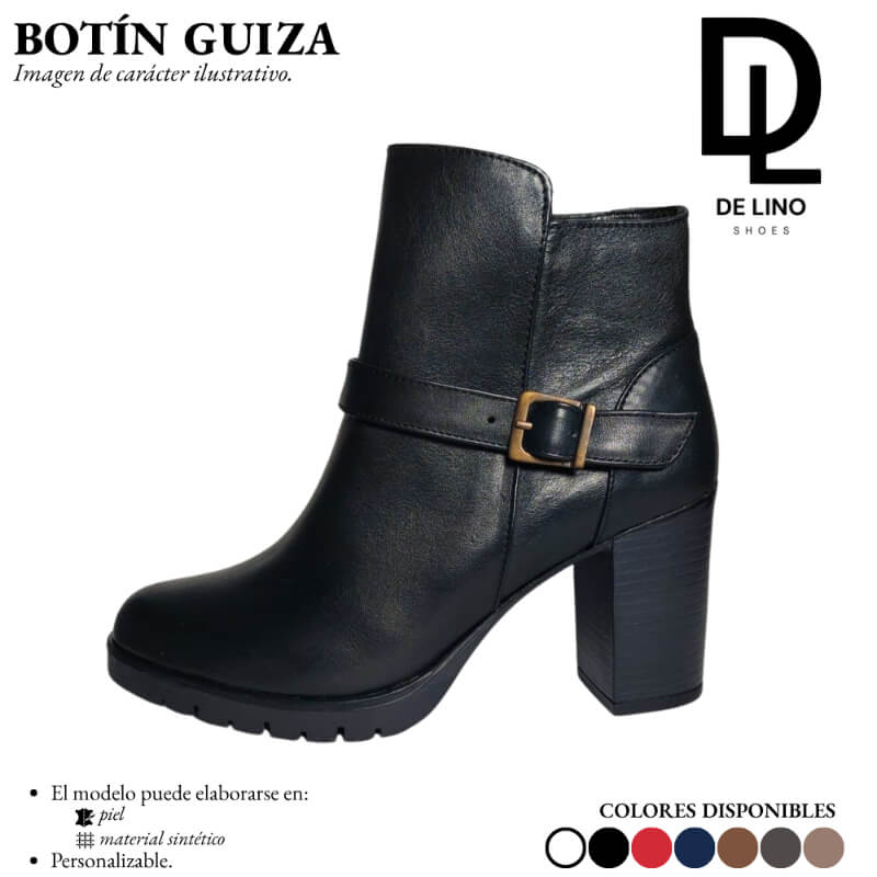 Botín Sintético para Mujer GUIZA – Estilo Casual y Formal con Tacón de 7 cm, Hebilla Ajustable y Suela Antiderrapante | Calzado de Lino