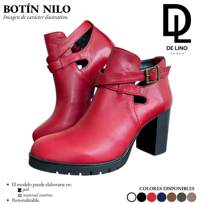 Botín Sintético para Mujer NILO – Tacón de 9 cm, Calado Decorativo y Correa Ajustable | Elegancia Casual y Formal | Calzado de Lino