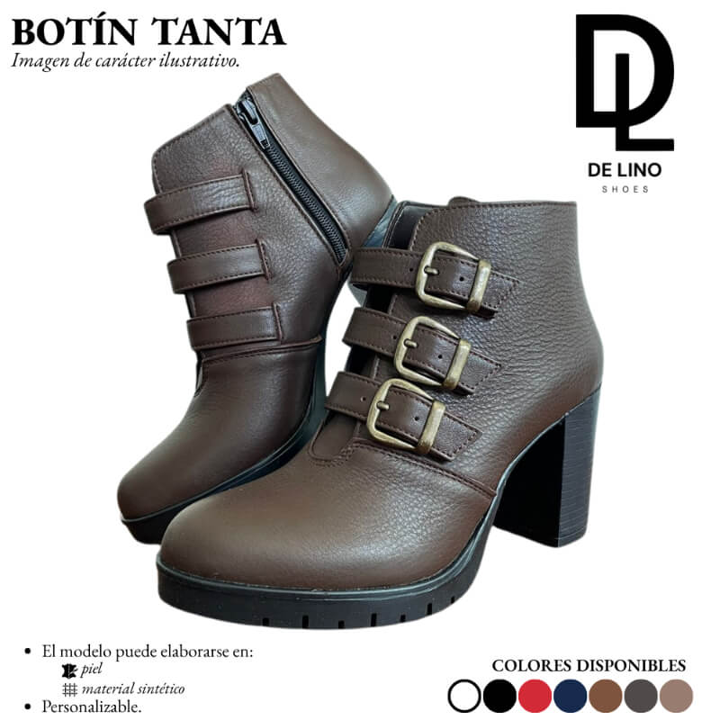 Botín de Piel para Mujer TANTA – Tacón de 8.5 cm con Triple Correa Ajustable | Estilo Formal y Casual | Calzado de Lino