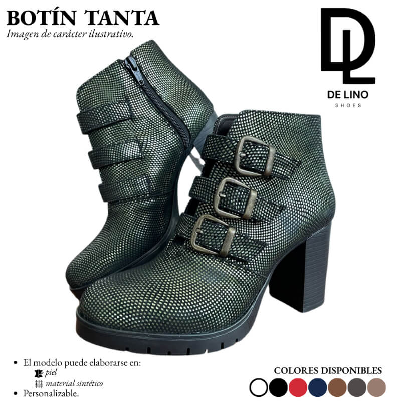 Botín Sintético para Mujer TANTA – Tacón de 8.5 cm y Triple Correa Ajustable | Estilo Formal y Casual | Calzado de Lino