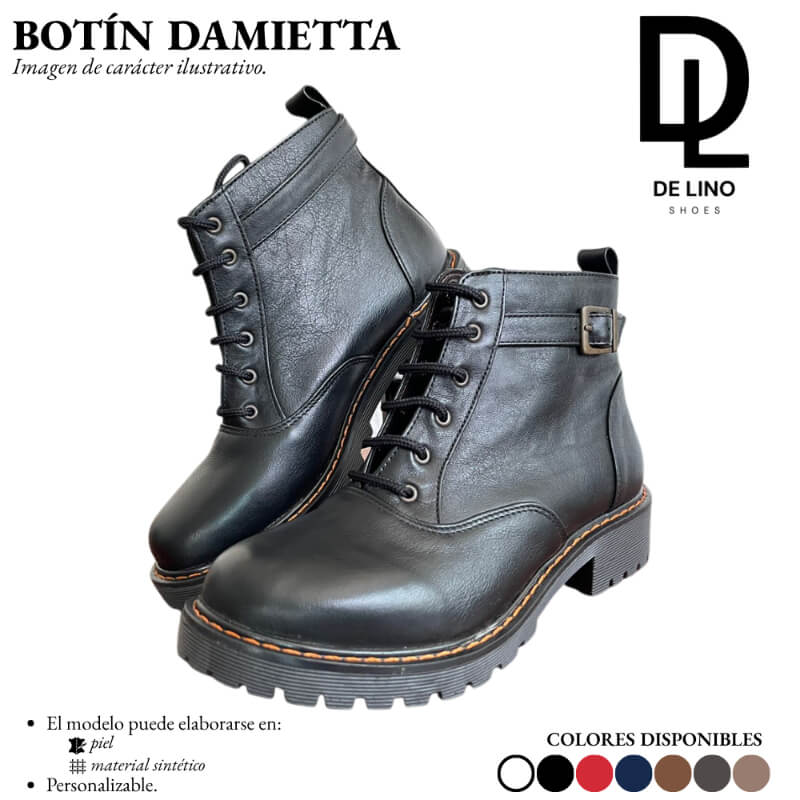 Botín de Piel para Mujer DAMIETTA – Tacón de 3 cm, Agujetas Frontales y Correa Ajustable | Ideal para Caminatas Largas | Calzado de Lino