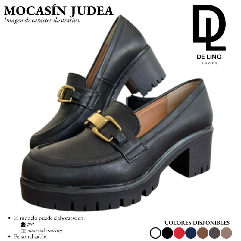 JUDEA – Mocasín de Piel con Tacón y Herraje Decorativo | Comodidad Casual para Mujer Elegante