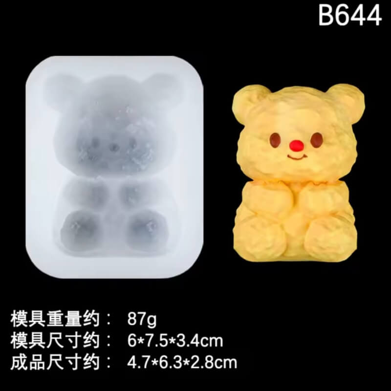 Molde de silicona de oso 2D, para uso en porcelana fria, resina, chocolate.