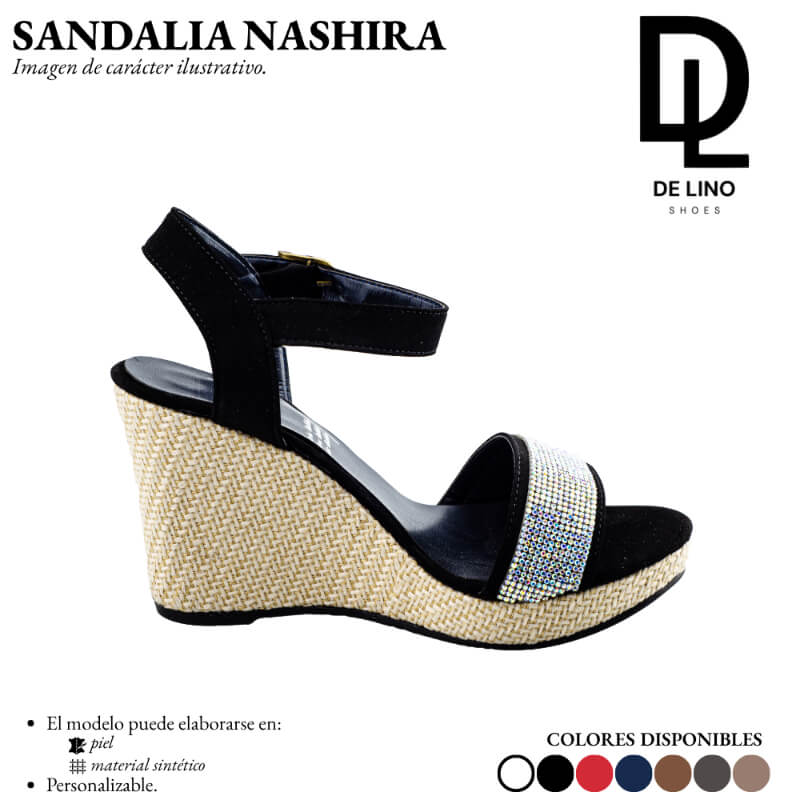 Sandalia NASHIRA de Piel para Mujer – Plataforma de 5 cm, Detalles de Pedrería y Confort Atemporal | Calzado de Lino