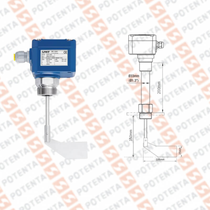 Paleta rotativa RN3 nivel sol, 22-230vac/vdc, rele spdt, b=35x106mm,1-1/4npt, S/ptfe, UWT