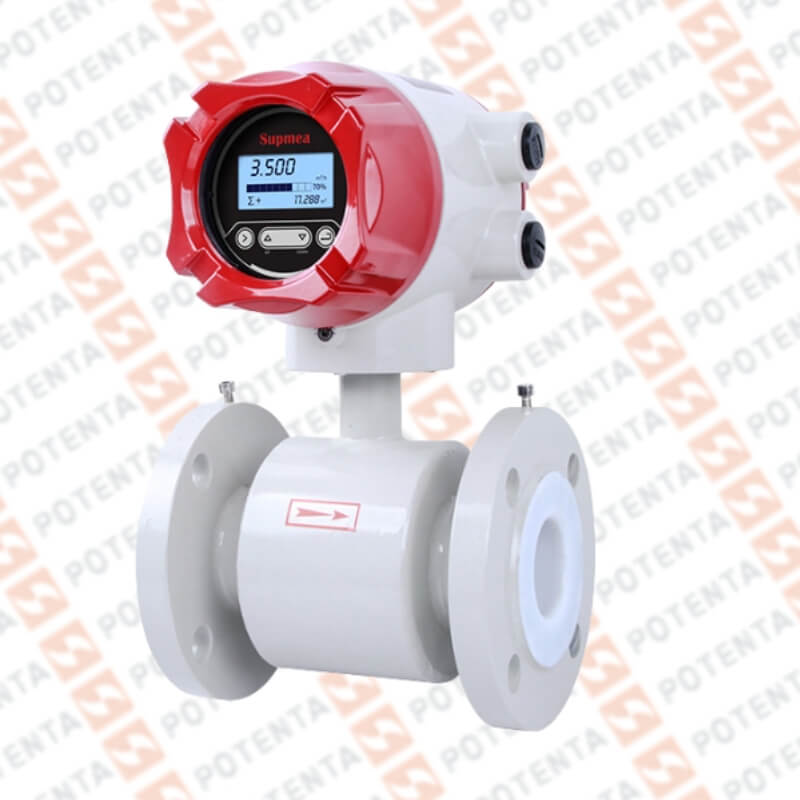 Flujo electromagnético 2-8m3/h, 0.5%, 24Vdc 4-20ma/pul/rs485, b/ansi150 acero/pfa/ip65, DN25, Supmea