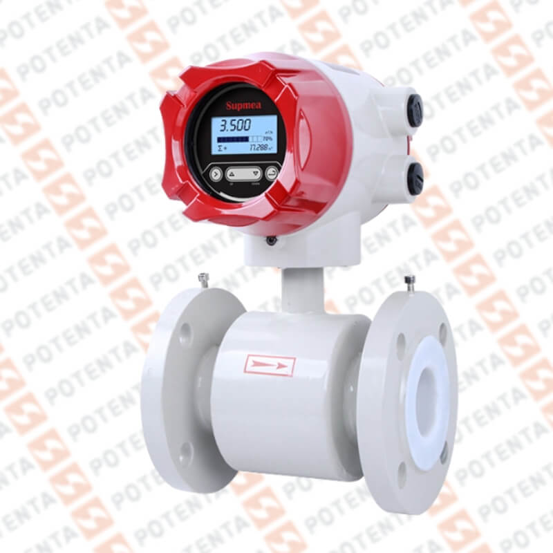 Flujo electromagnético 120-600m3/h, 0.5%, 24v 4-20ma/pul/rs485 b/ansi150 acero/pfa/hast DN200 Supmea