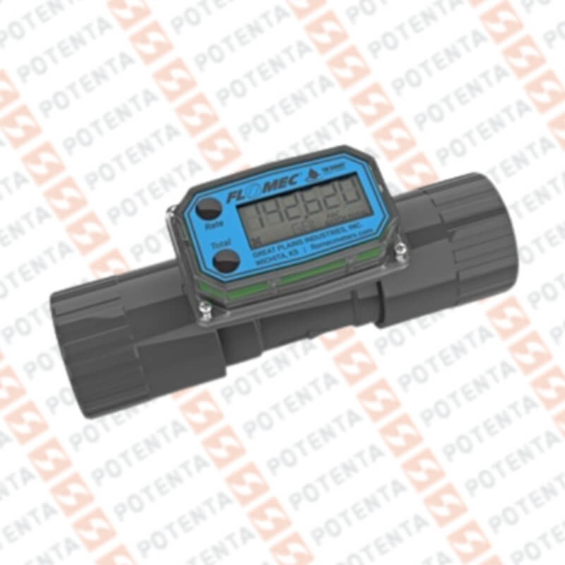 Flujometro turbina, agua, bateria, pulsos, display, 5…50gpm, 1npt-H, Flomec