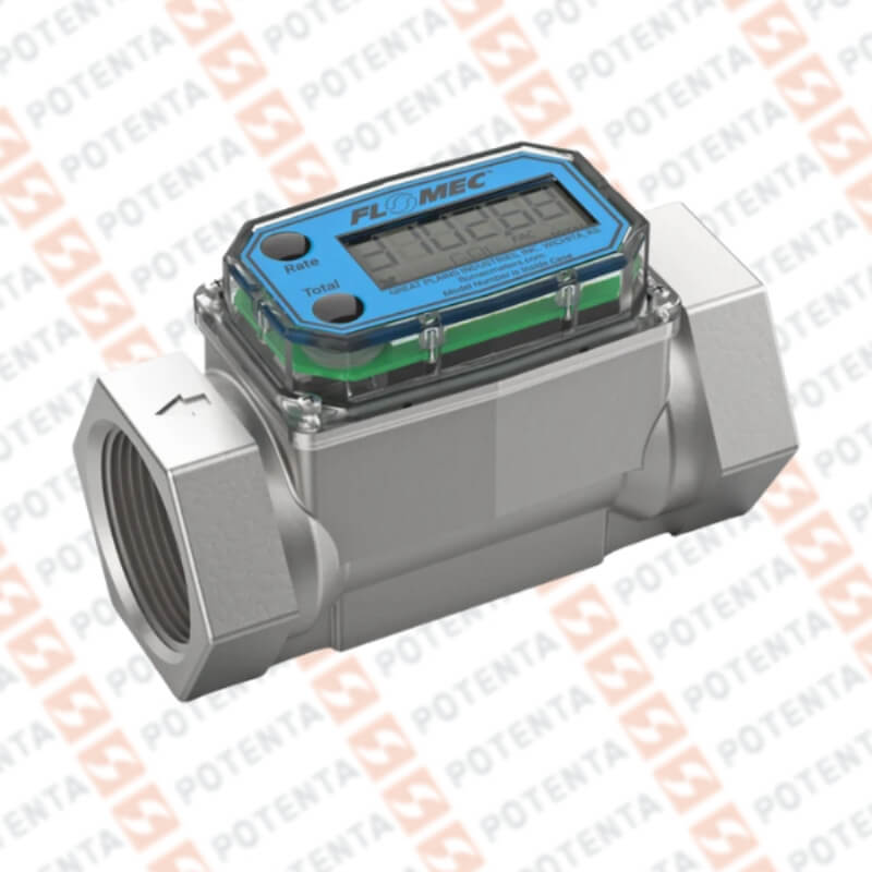 Flujometro turbina G2, 5-50gpm 1%, bateria 4-20ma/pul, display, 1npt-H SS316, Flomec