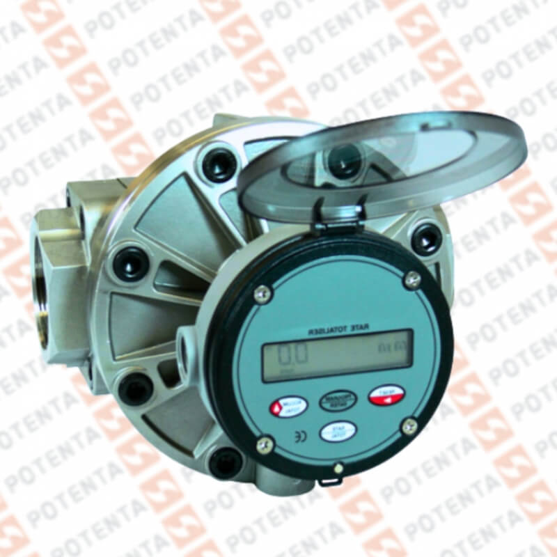 Flujometro OM, eng oval, display, 2.6-40gpm, pulsos npn, 80°C, aluminio, 1npt-H, Flomec