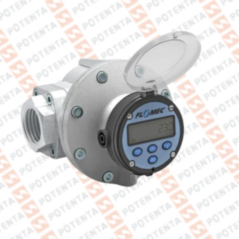 Flujómetro OM, engranajes ovales, batería, pulsos 4…20mA, display 0,26…10,6GPM, 1/2 NPT, Flomec