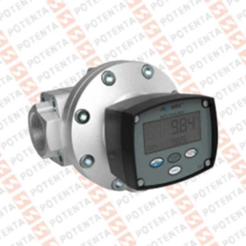 Flujometro OM, engranajes ovales, display, 8-130gpm, pulsos npn, 150°C, aluminio, 2npt-H, Flomec