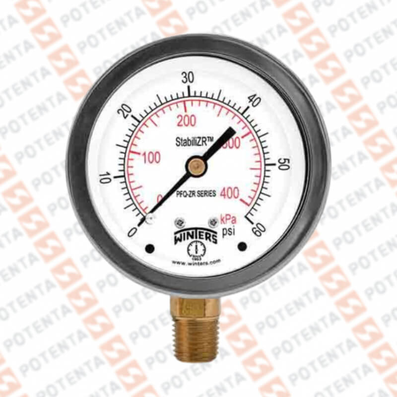 Manometro PFQ, dial 2.5, ZR, 0-60psi/bar 1.5%, 1/4npt inf, ss/laton, ip65, Winters