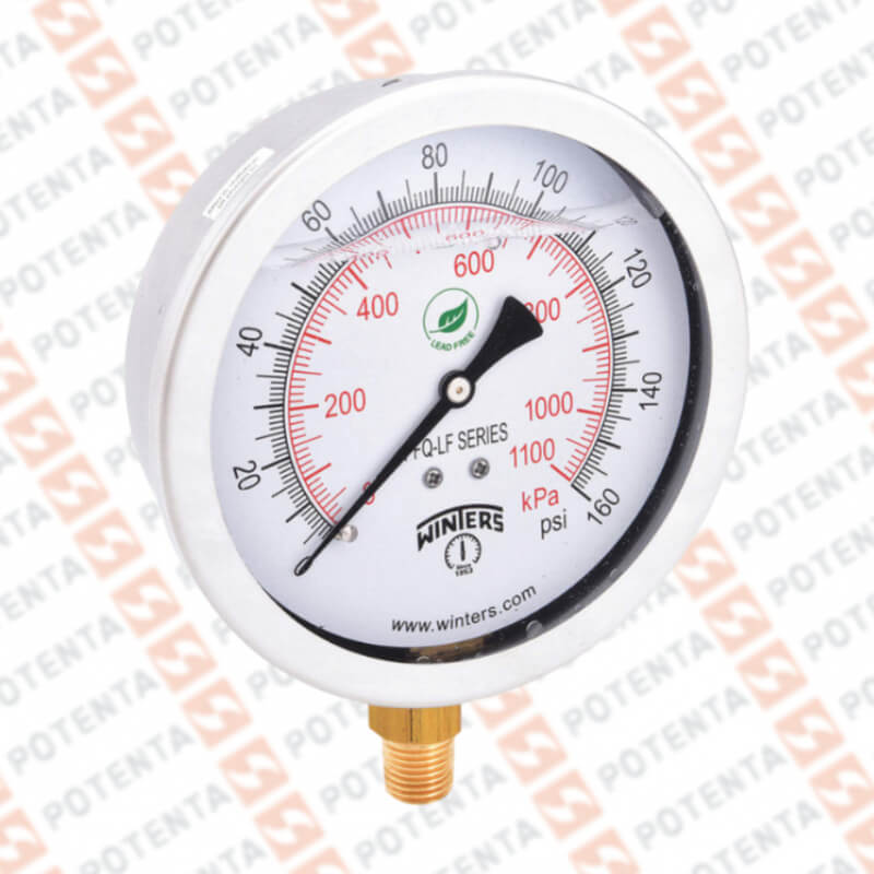 Manometro PFQ, dial 2.5, ZR, 0-160psi/bar 1.5%, 1/4npt inf, ss/laton, ip65, Winters