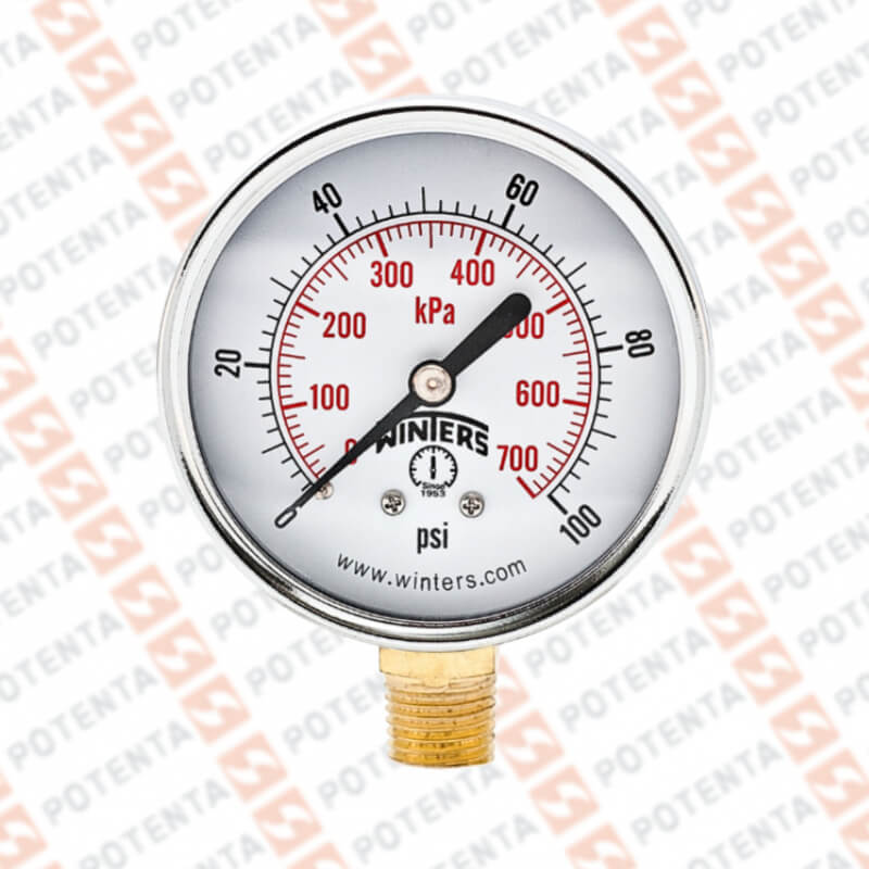 Manometro PFQ, dial 2.5, ZR, 0-100psi/bar 1.5%, 1/4npt inf, ss/laton, ip65, Winters