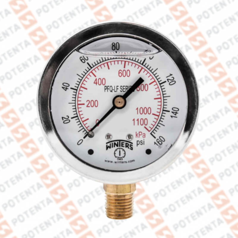 Manometro PFQ, dial 4, ZR, 0-160psi/bar 1.5%, 1/2npt inf, ss/laton, ip65, Winters