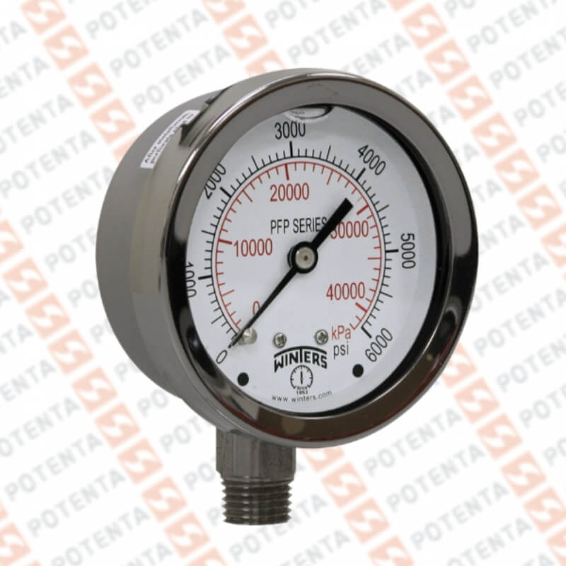 Manometro PFP, dial 2.5, ZR, 0-6000psi/bar 1%, 1/4npt inf, ss/ss, ip66, Winters