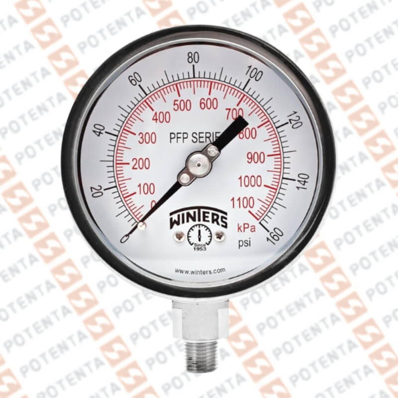 Manometro PFP, dial 2.5, ZR, 0-160psi/bar 1%, 1/4npt inf, ss/ss, ip66, Winters