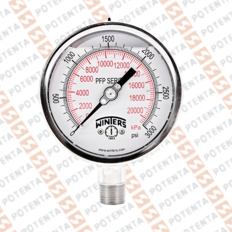 Manometro PFP, dial 2.5, ZR, 0-3000psi/bar 1%, 1/4npt inf, ss/ss, ip66, Winters