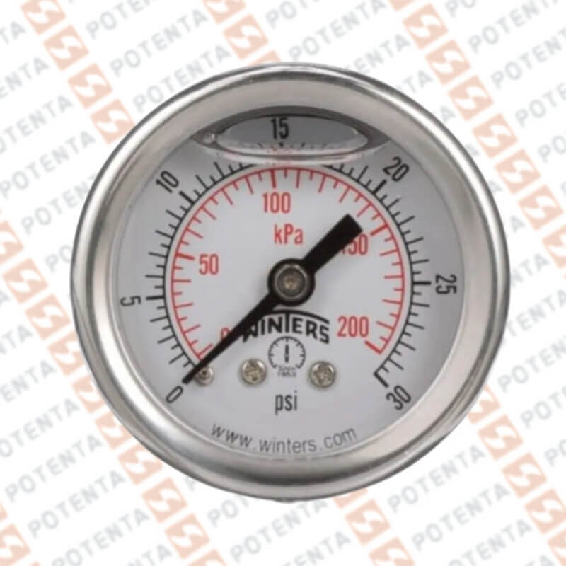 Manometro PFP, dial 2.5 ZR, 0-30psi/bar 1%, 1/4npt post, ss/ss, ip66, Winters