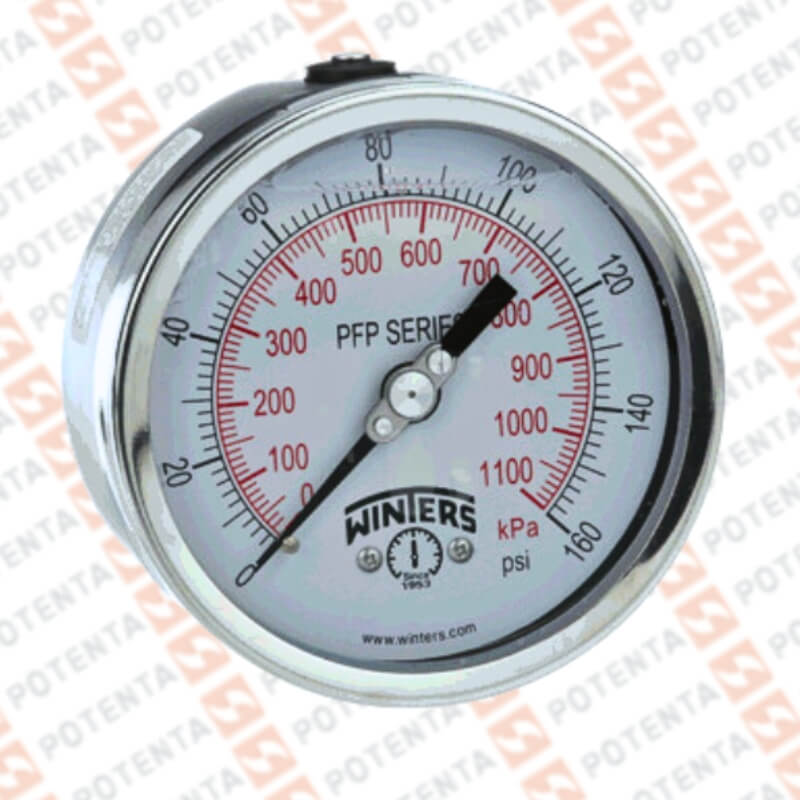 Manometro PFP, dial 2.5 ZR, 0-160psi/bar 1%, 1/4npt post, ss/ss, ip66, Winters