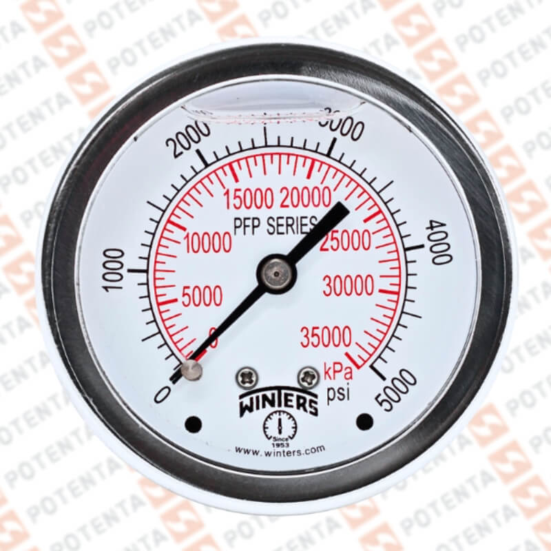 Manometro PFP, dial 2.5 ZR, 0-5000psi/bar 1%, 1/4npt post, ss/ss, ip66, Winters