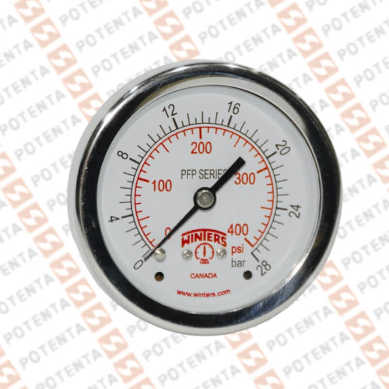 Manometro PFP, dial 2.5 ZR, 0-400psi/bar 1%, 1/4npt post, ss/ss, ip66, Winters
