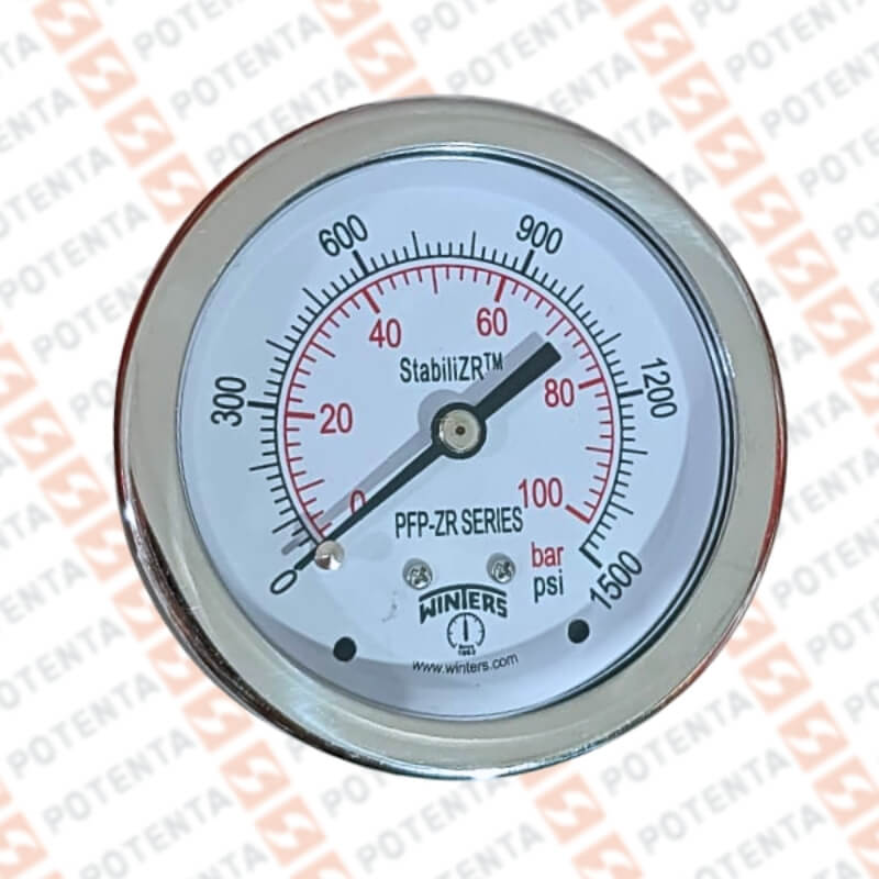 Manometro PFP, dial 2.5 ZR, 0-1500psi/bar 1%, 1/4npt post, ss/ss, ip66, Winters