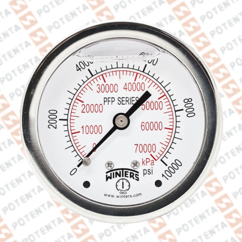 Manometro PFP, dial 2.5 ZR, 0-10000psi/bar 1%, 1/4npt post, ss/ss, ip66, Winters