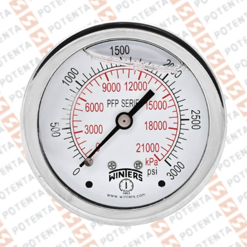 Manometro PFP, dial 2.5 ZR, 0-3000psi/bar 1%, 1/4npt post, ss/ss, ip66, Winters