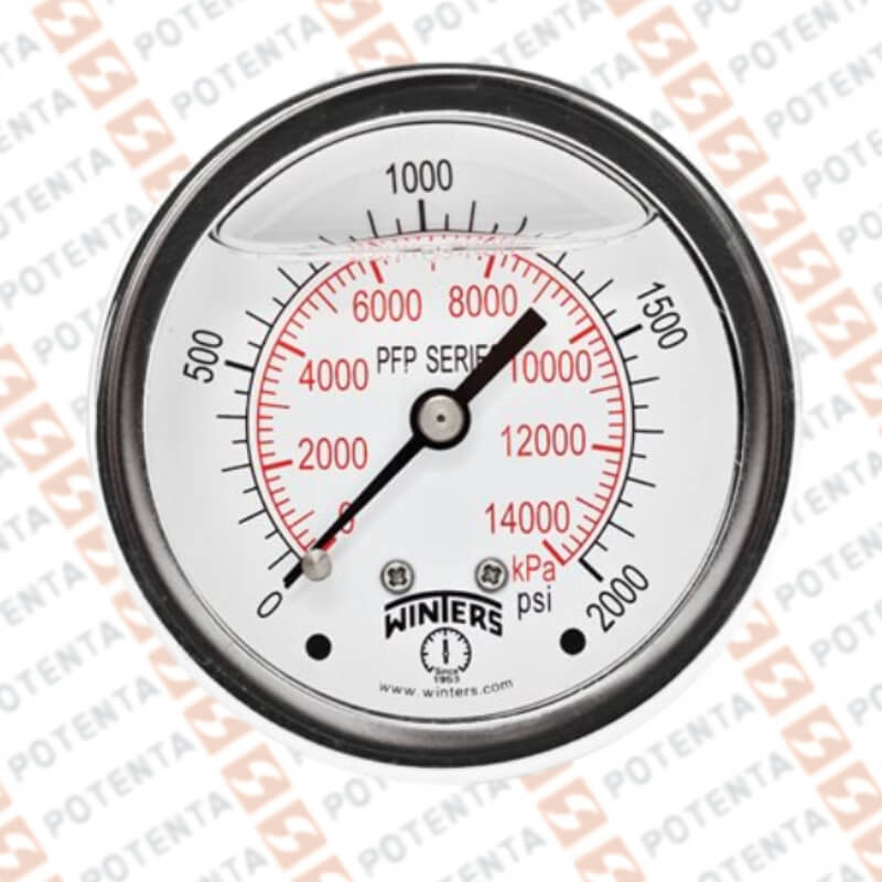 Manometro PFP, dial 2.5 ZR, 0-2000psi/bar 1%, 1/4npt post, ss/ss, ip66, Winters