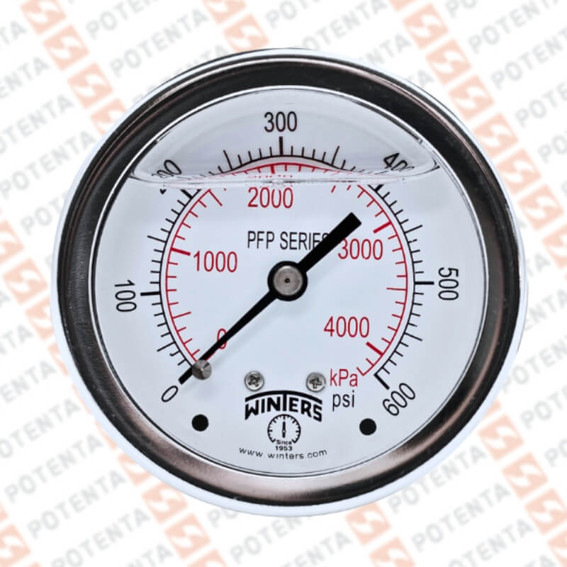 Manometro PFP, dial 2.5 ZR, 0-600psi/bar 1%, 1/4npt post, ss/ss, ip66, Winters