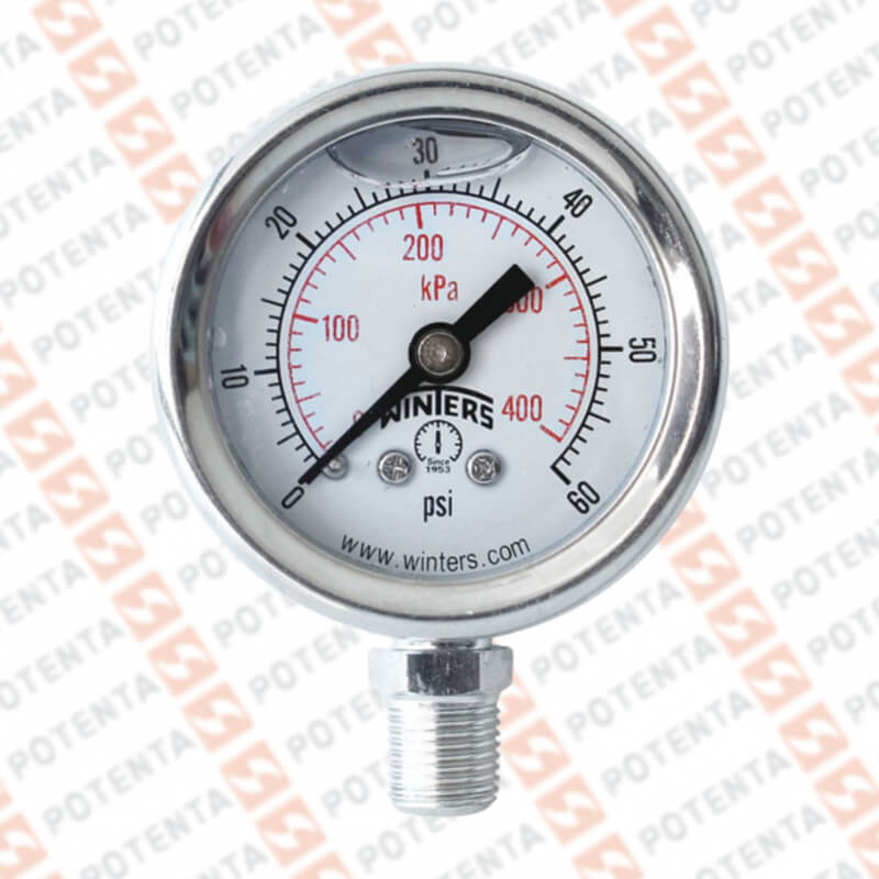 Manometro PFP, dial 4 ZR, 0-60psi/bar 1%, 1/2npt inf, ss/ss, ip66, Winters