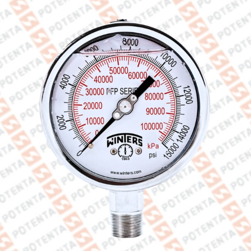 Manometro PFP, dial 4 ZR, 0-15000psi/bar 1%, 1/2npt inf, ss/ss, ip66, Winters