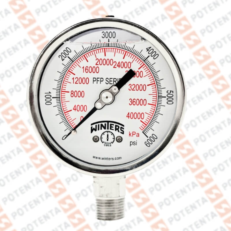 Manometro PFP, dial 4 ZR, 0-6000psi/bar 1%, 1/2npt inf, ss/ss, ip66, Winters