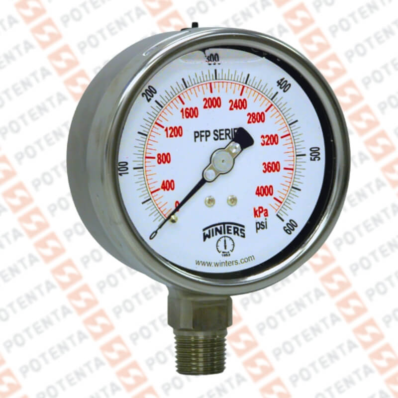 Manometro PFP, dial 4 ZR, 0-600psi/bar 1%, 1/2npt inf, ss/ss, ip66, Winters