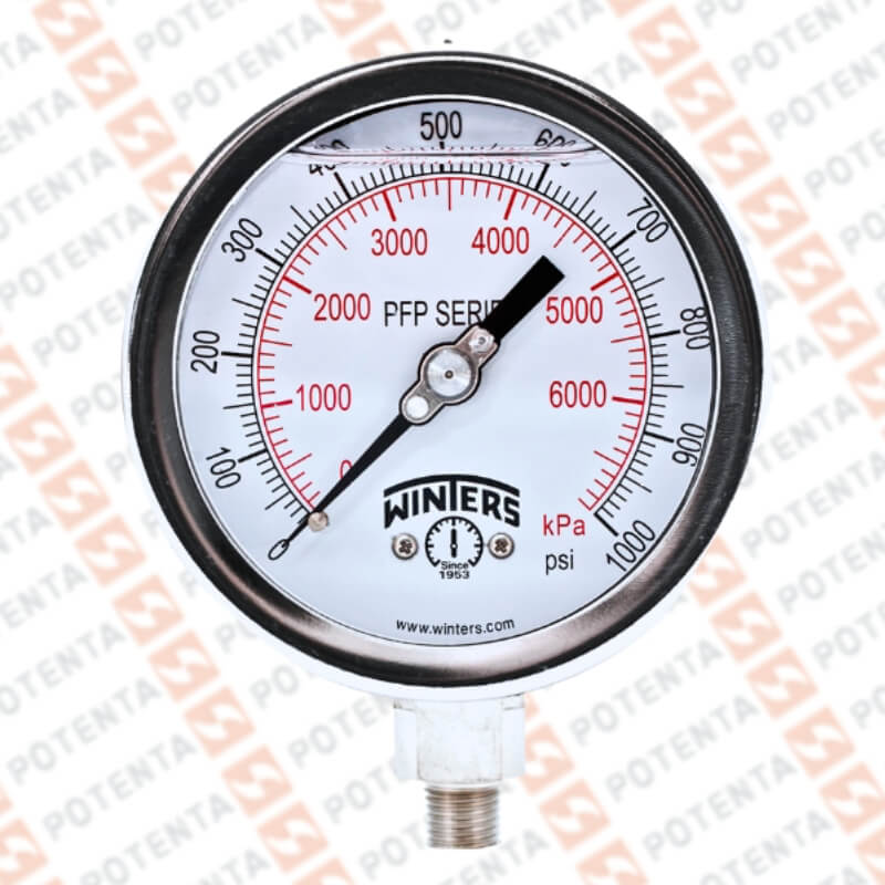 Manometro PFP, dial 4 ZR, 0-1000psi/bar 1%, 1/2npt inf, ss/ss, ip66, Winters